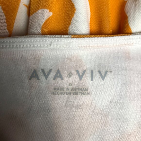 Ava and Viv Top Womens Size 1X Orange White Elastic Waist Short Sleeves Stretchy - Picture 6 of 8